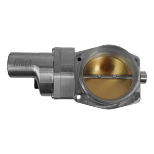 Metal throttle body with butterfly valve for engine air intake control.