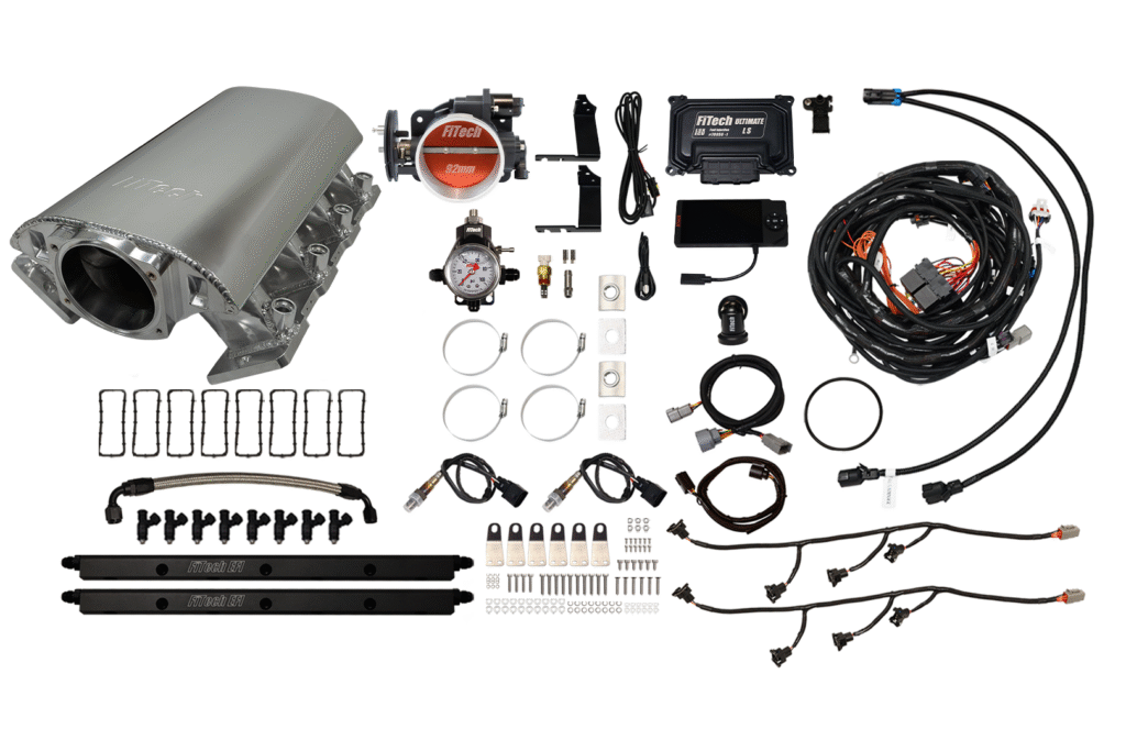 Complete automotive wiring and control kit with connectors and components.