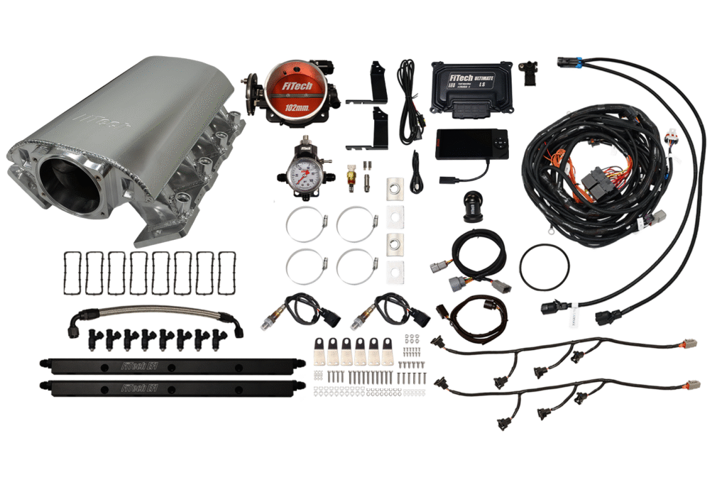 Complete fuel injection conversion kit with manifold and wiring harness.