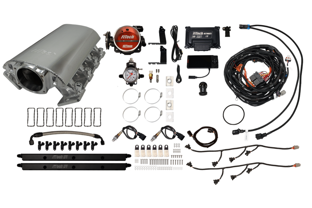Complete automotive wiring and accessory kit laid out systematically.