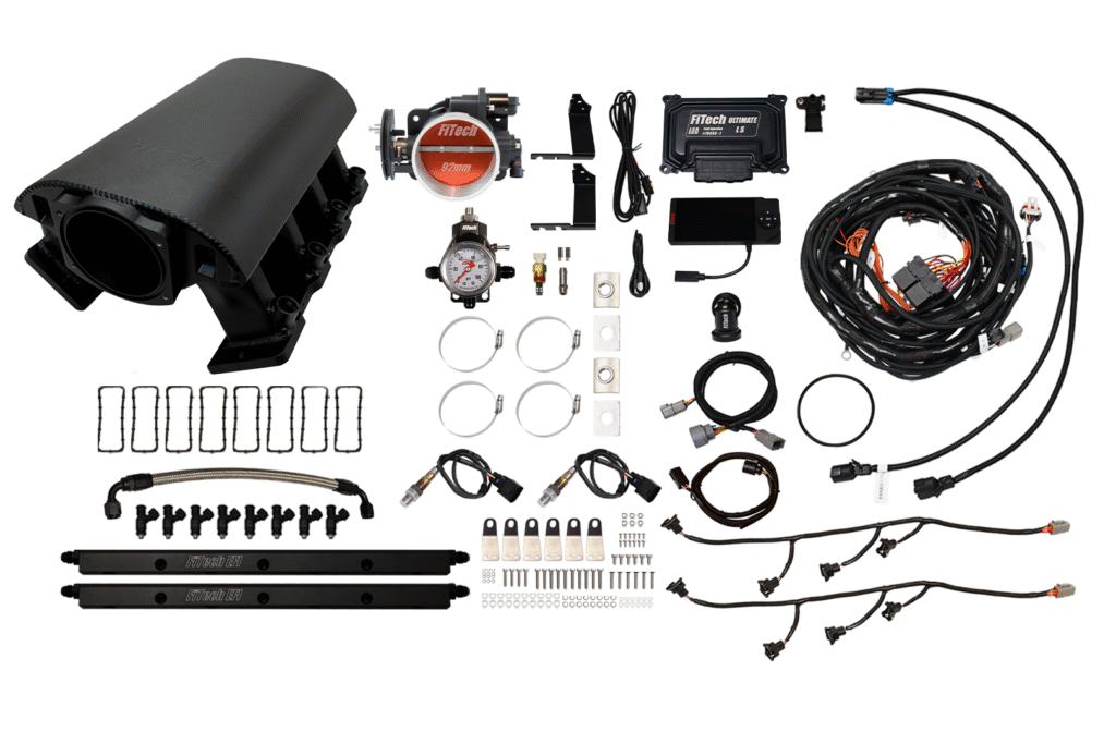 Complete engine wiring harness kit with connectors and clamps.
