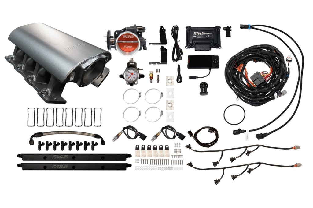 Complete cold air intake system kit with various components and accessories.