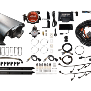 Complete turbocharger installation kit with pipes and wiring.