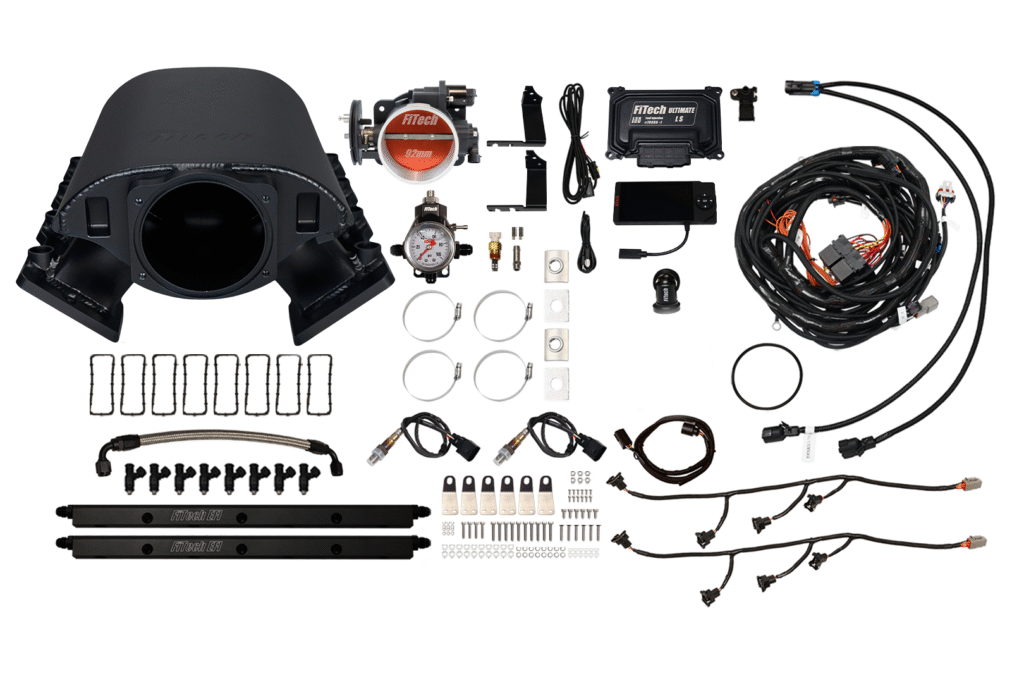 Complete fuel management system kit with sensors, wiring, and control units.