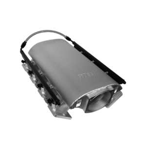 A black motorcycle saddlebag with a sturdy strap and metal latch.