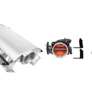 A car exhaust system with a muffler and catalytic converter.