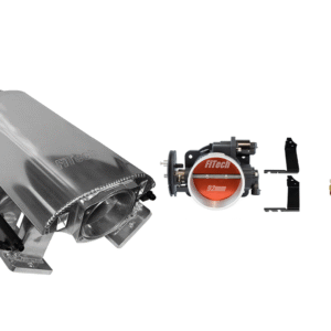 A stainless steel exhaust tip with a red circular emblem.