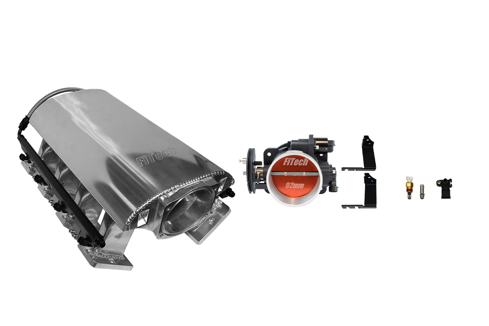 A stainless steel exhaust tip with a red circular emblem.