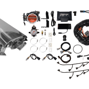 Complete fuel injection system kit with various components and wiring.