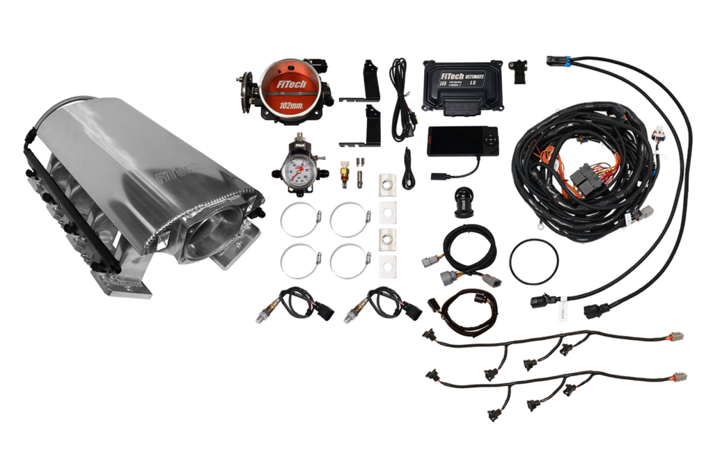 Complete automotive turbocharger installation kit with various components.