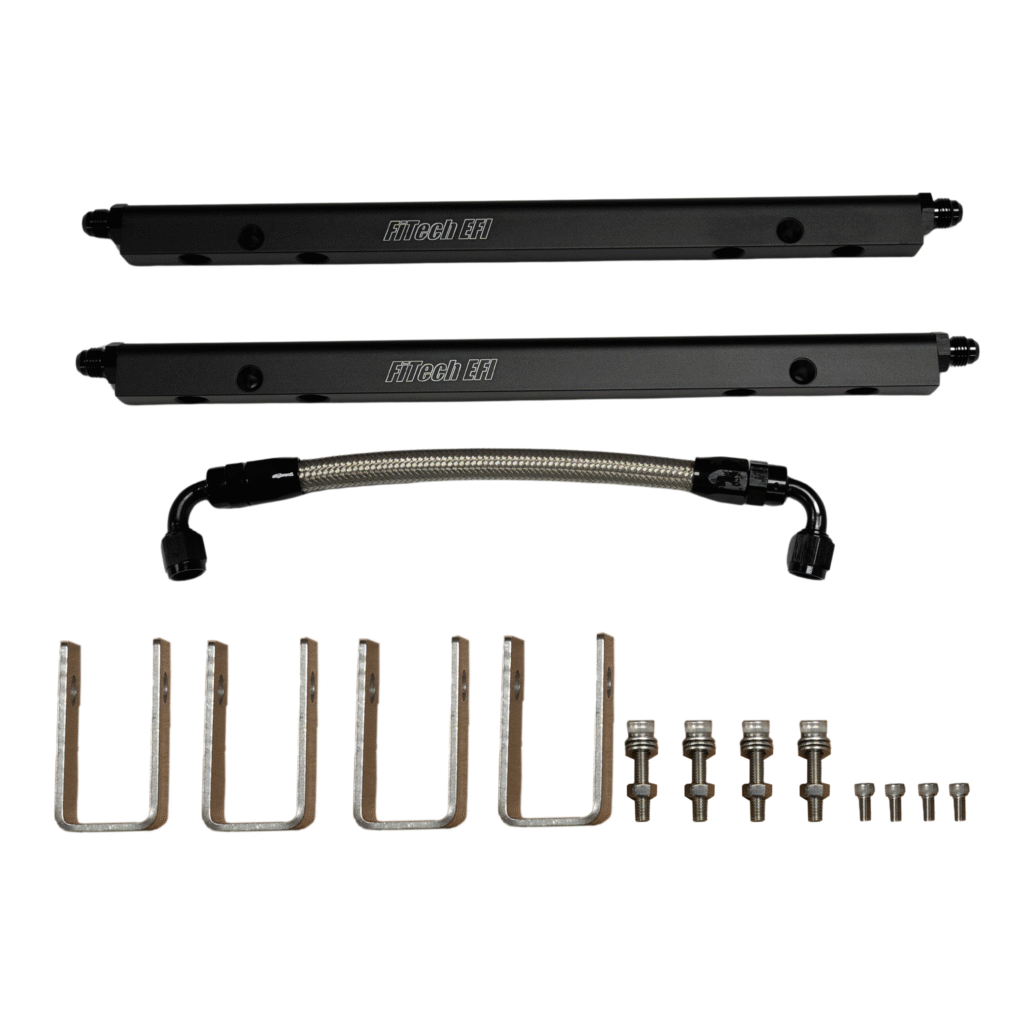 A set of metal mounting brackets with screws and bolts.