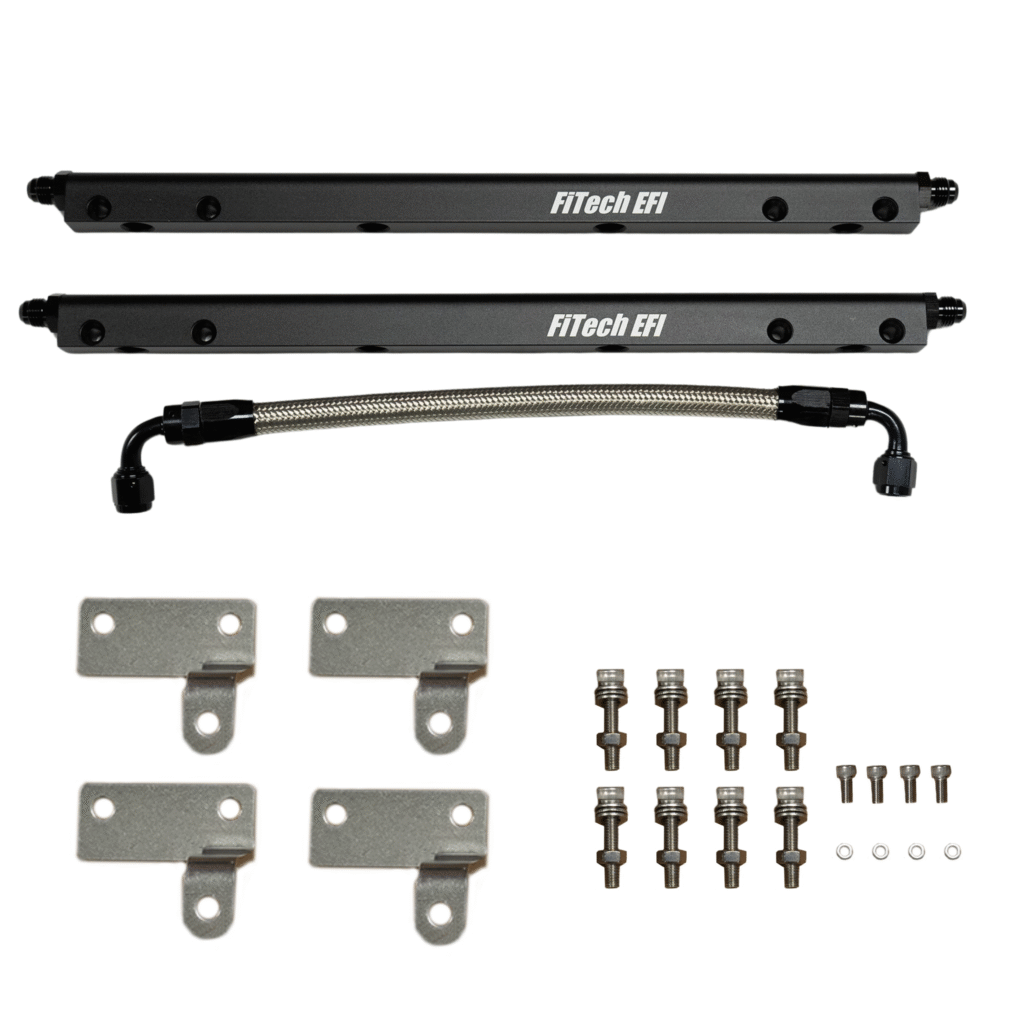 A set of black drawer slides with mounting brackets and screws.