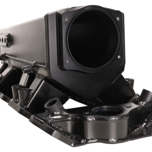 Close-up of a black mechanical part with a cylindrical opening.