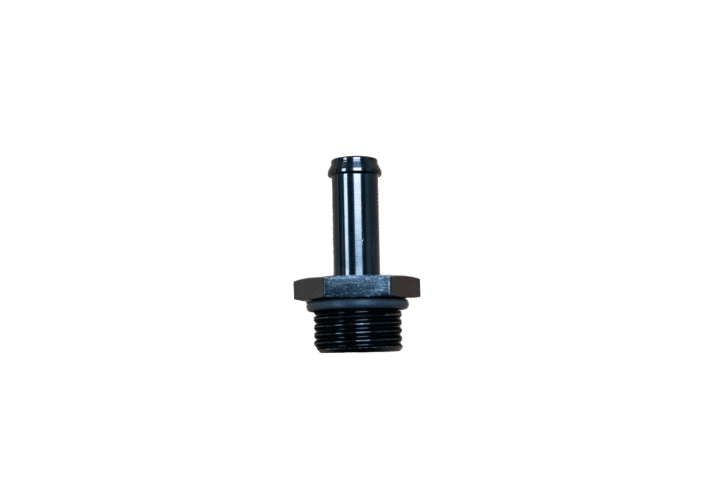 Close-up of a small black plastic threaded connector or adapter.