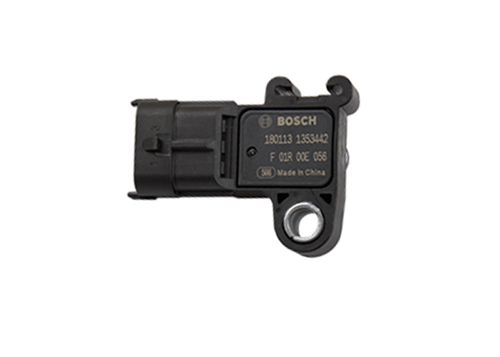 Bosch automotive sensor with mounting hole and electrical connector.