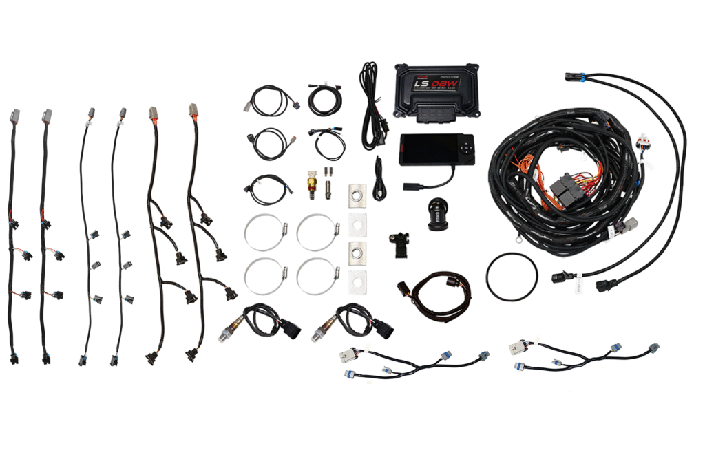 Complete automotive wiring harness kit with connectors and control module.