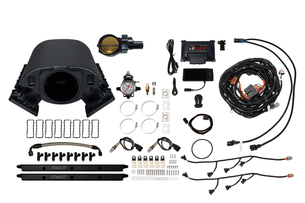 Complete vehicle air suspension kit with compressor and wiring.