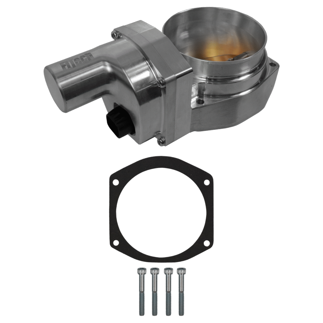 Metal automotive thermostat housing with gasket and screws.