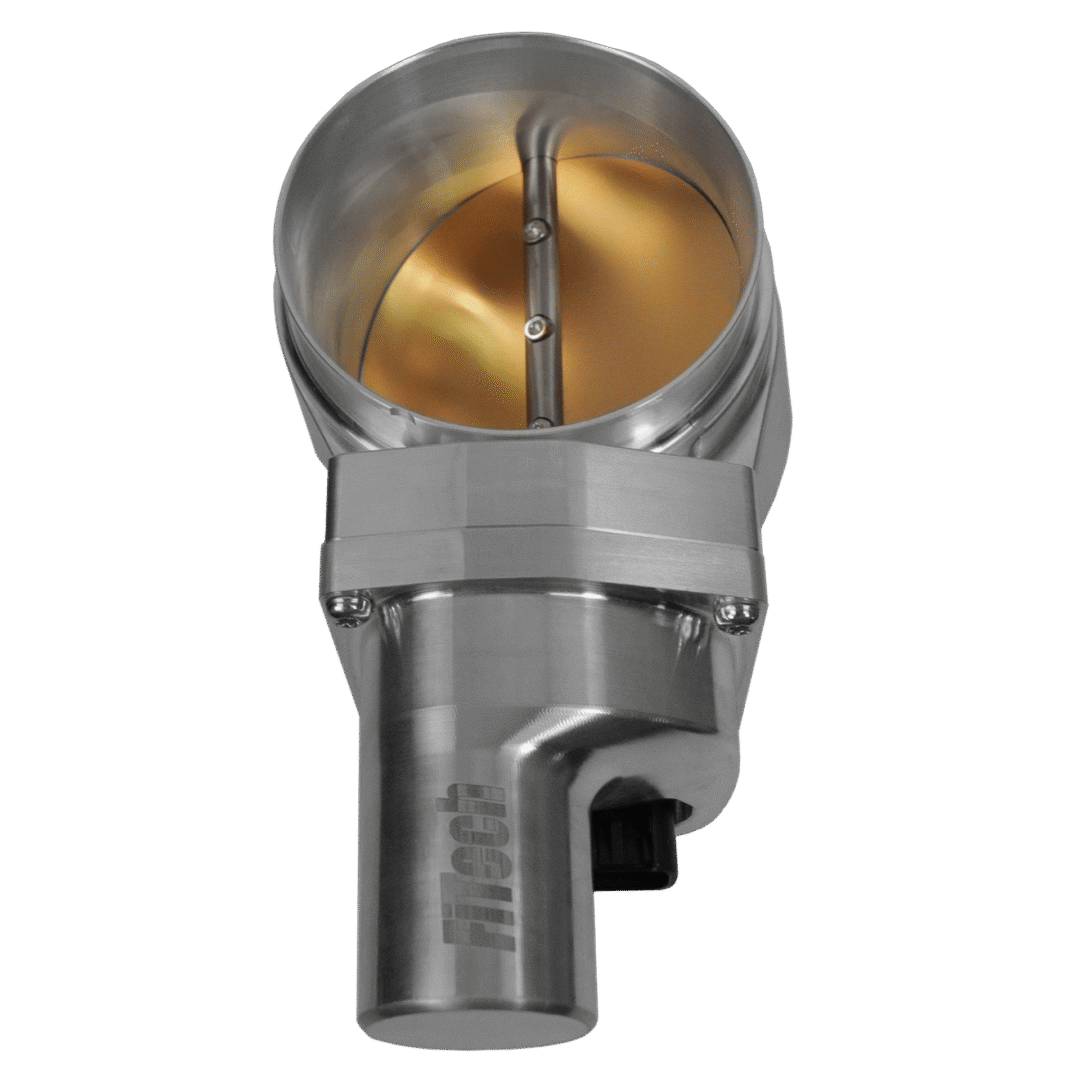 Close-up of a metallic cylindrical component with a golden interior.