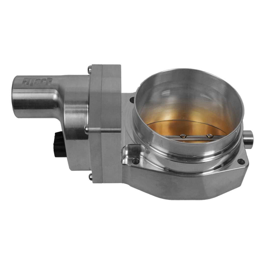 Metal automotive throttle body component with sensor attachment.