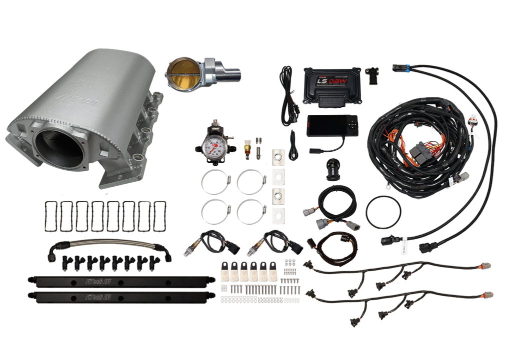 A comprehensive automotive LPG conversion kit with various components and wiring.