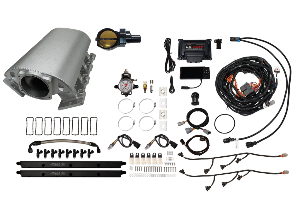 Complete nitrous oxide kit with various components and wiring.