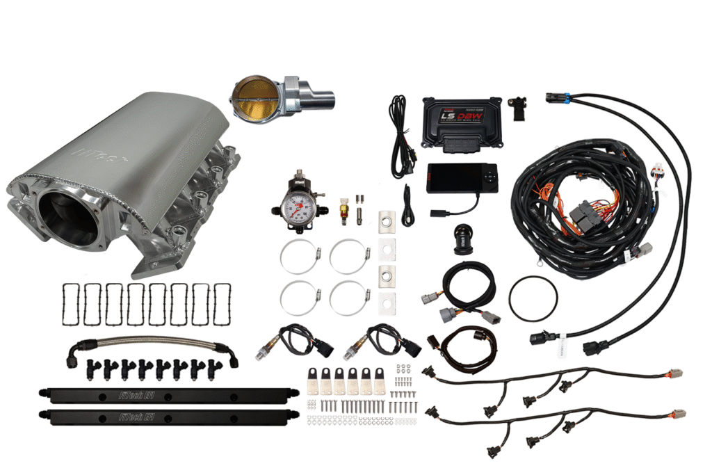 Complete automotive nitrous oxide kit with all essential components laid out.