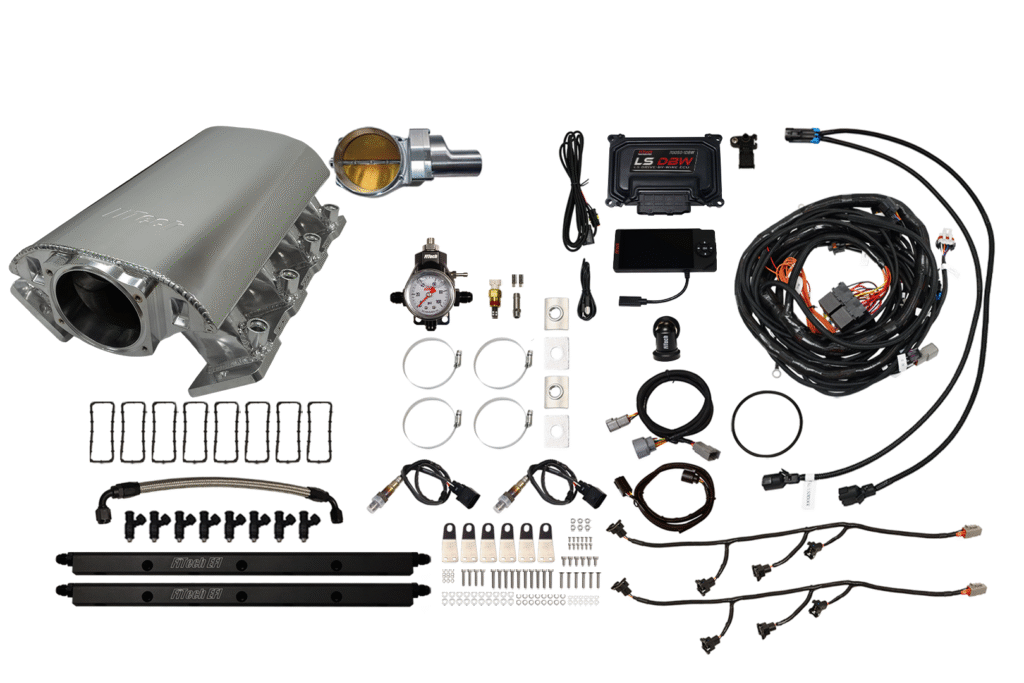 Complete automotive engine wiring and fuel system kit.