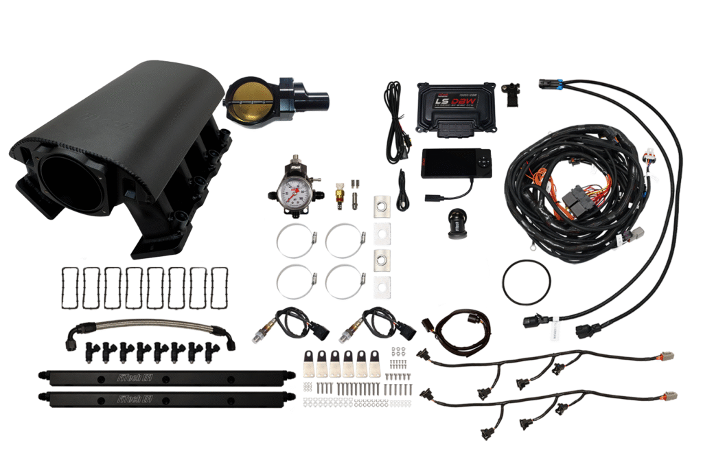 Complete car air suspension kit with compressor, tank, and wiring components.