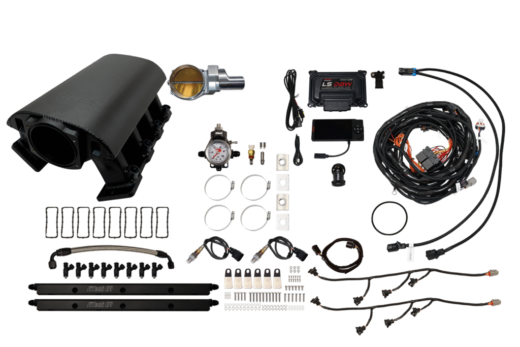 Components of a car exhaust cutout kit laid out neatly.