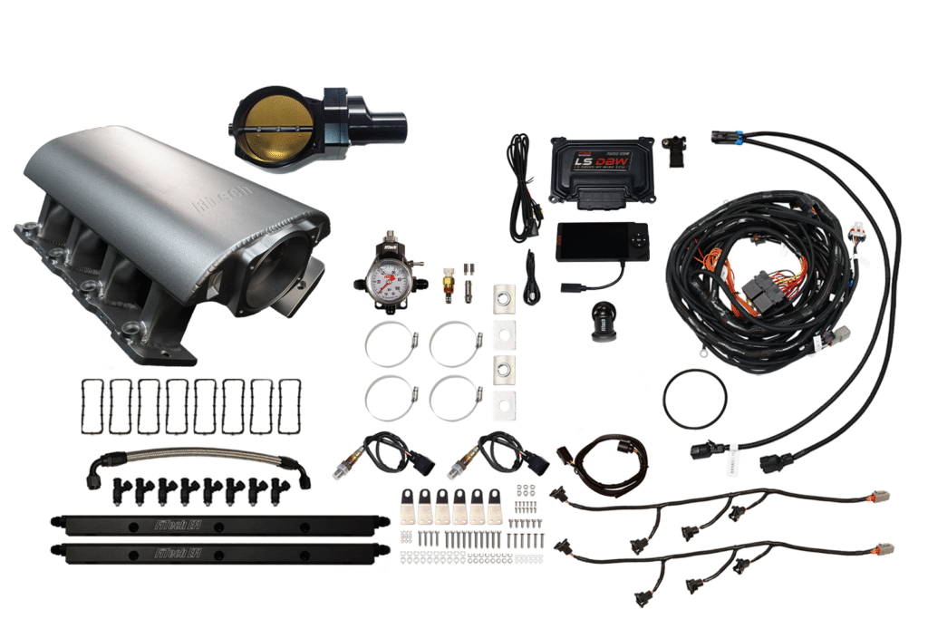 Complete car turbocharger installation kit with all necessary components.