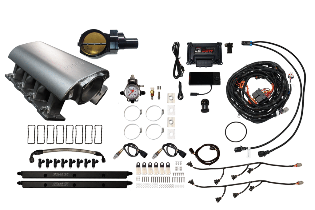 Complete car turbocharger kit with all components laid out.