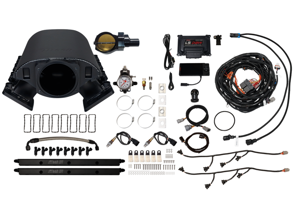 Complete automotive wiring and accessory kit laid out on a white background.