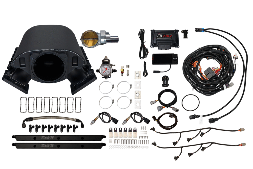 Comprehensive car engine wiring harness with connectors and components.