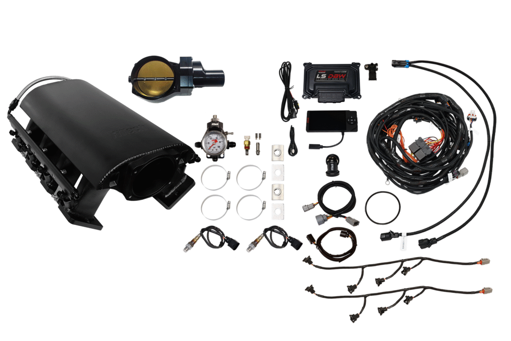 Comprehensive car turbocharger kit with various components and wiring.