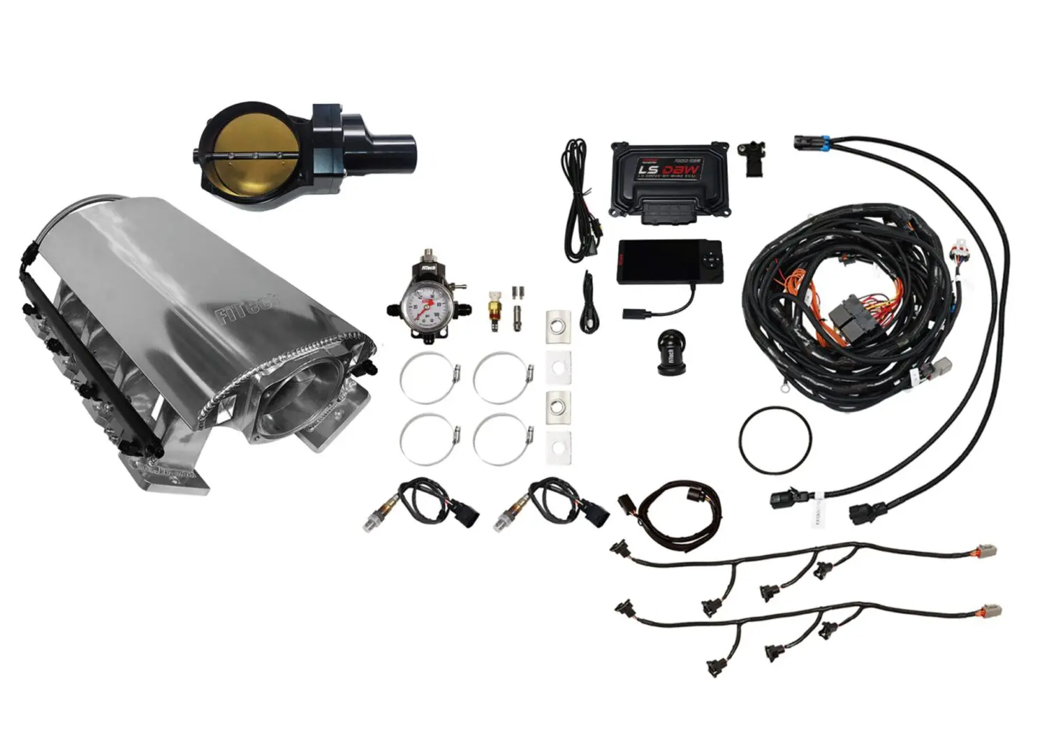 Comprehensive car engine wiring harness kit with connectors and sensors.