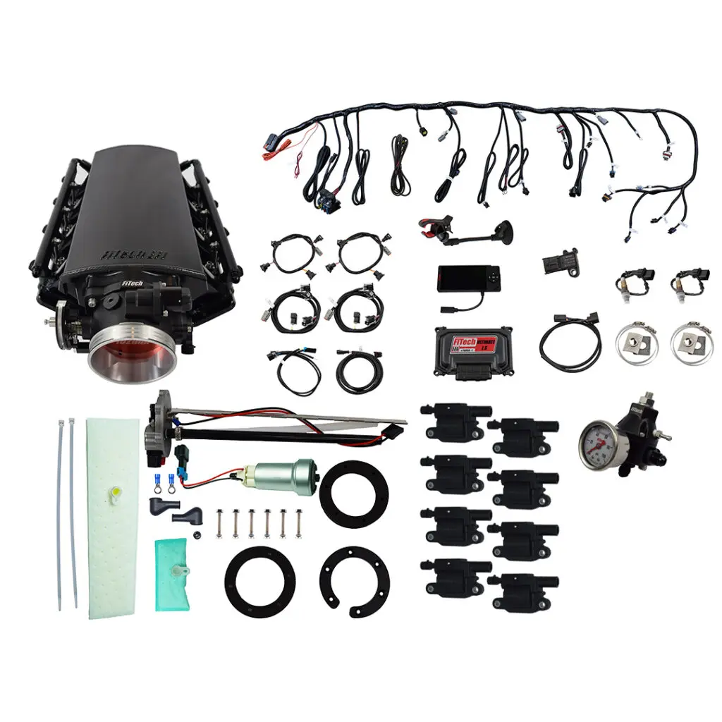 Complete engine wiring harness kit with connectors and components.