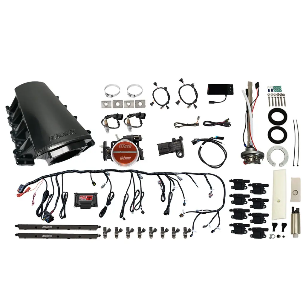Complete automotive wiring harness kit with connectors and components.
