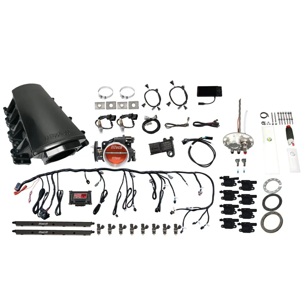 Complete automotive wiring harness kit with connectors and cables.