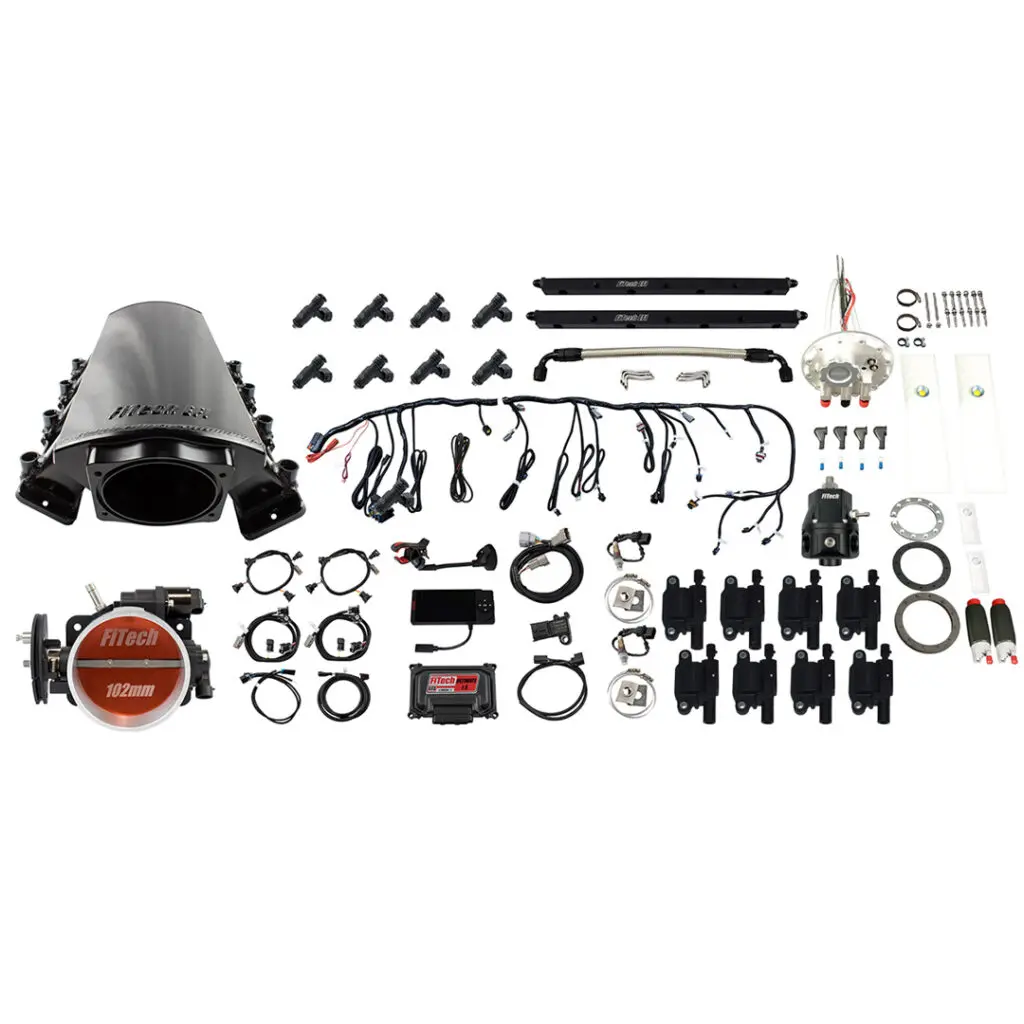 Complete motorcycle fairing kit with various parts and accessories.