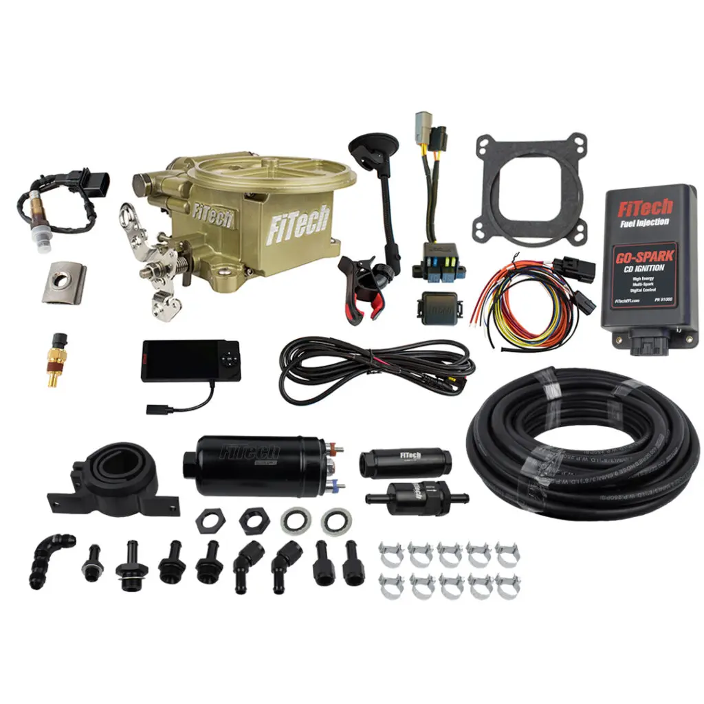 Complete vehicle backup camera kit with camera, monitor, cables, and accessories.