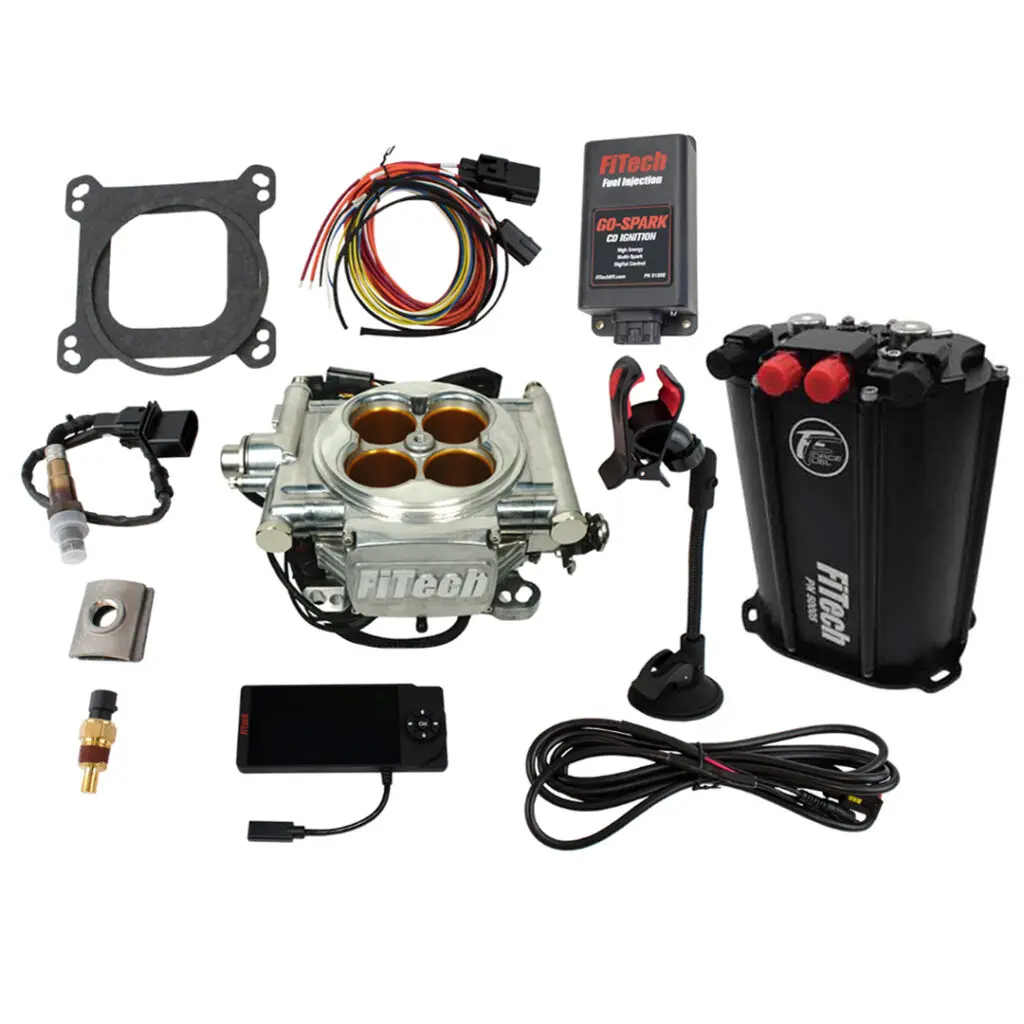 Complete electronic fuel injection (EFI) kit with wiring and control unit.