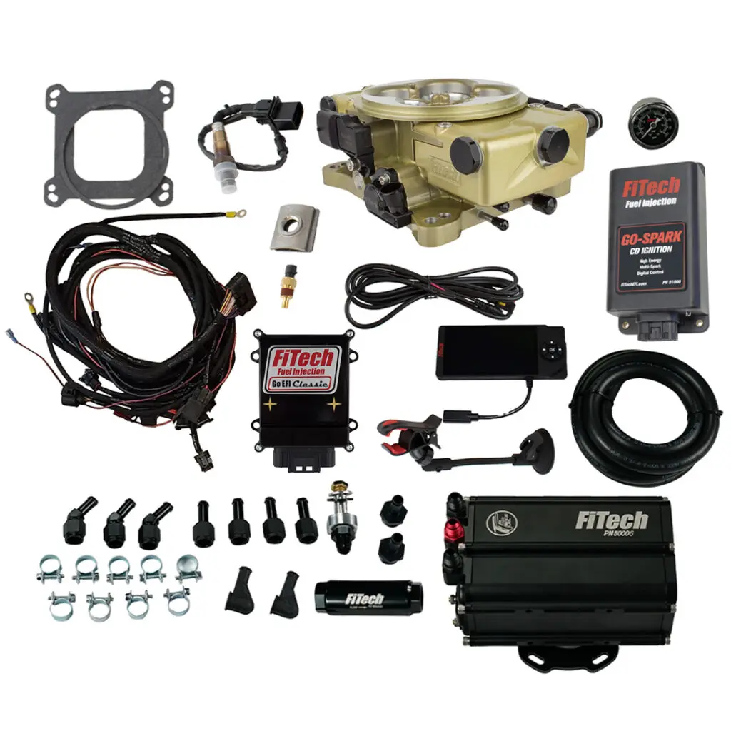 A complete engine tuning kit with electronic and mechanical components.
