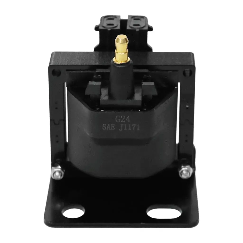 Black electrical component with a yellow connector and mounting base.