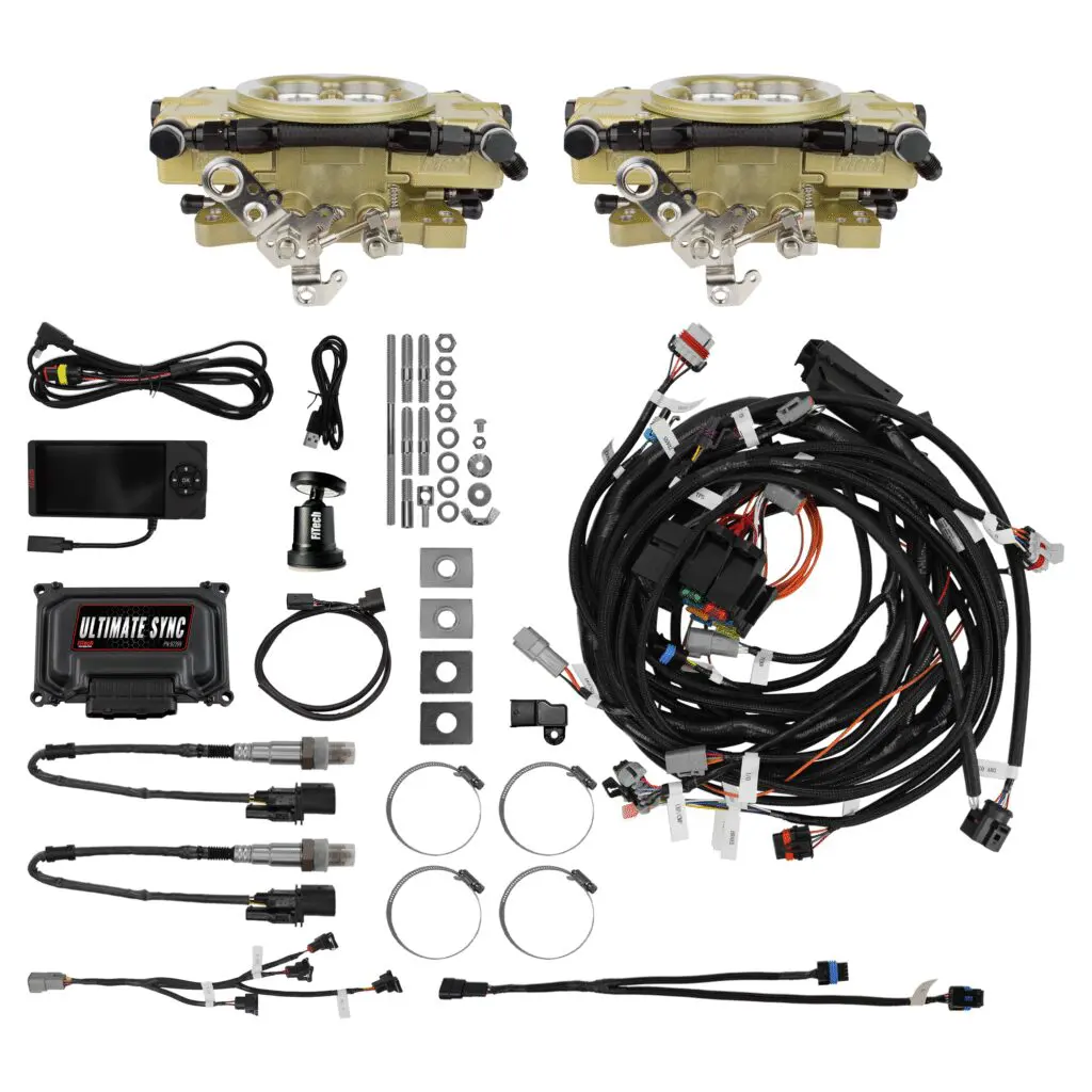 Complete automotive wiring harness kit with connectors and accessories.