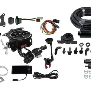Complete electric bike conversion kit with motor, battery, and accessories.