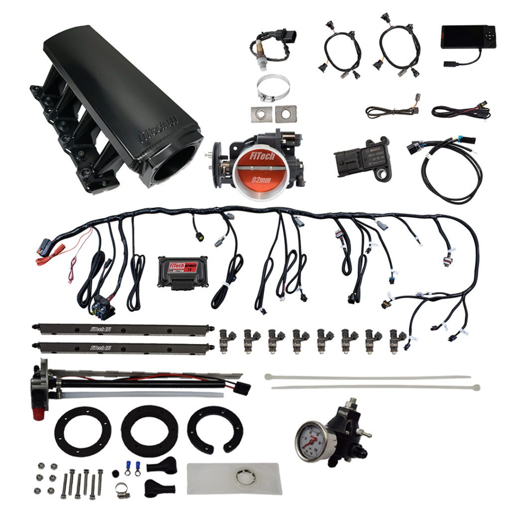 FiTech Fuel Injection 76206 Ultimate LS 500 HP EFI System With Long Runner Cathedral Intake, In Tank 340 LPH Pump Module & Go Fuel Regulator Master Kit