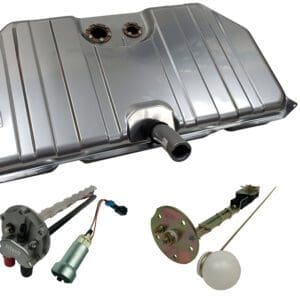A set of automotive fuel system components including a fuel tank and fuel pump.