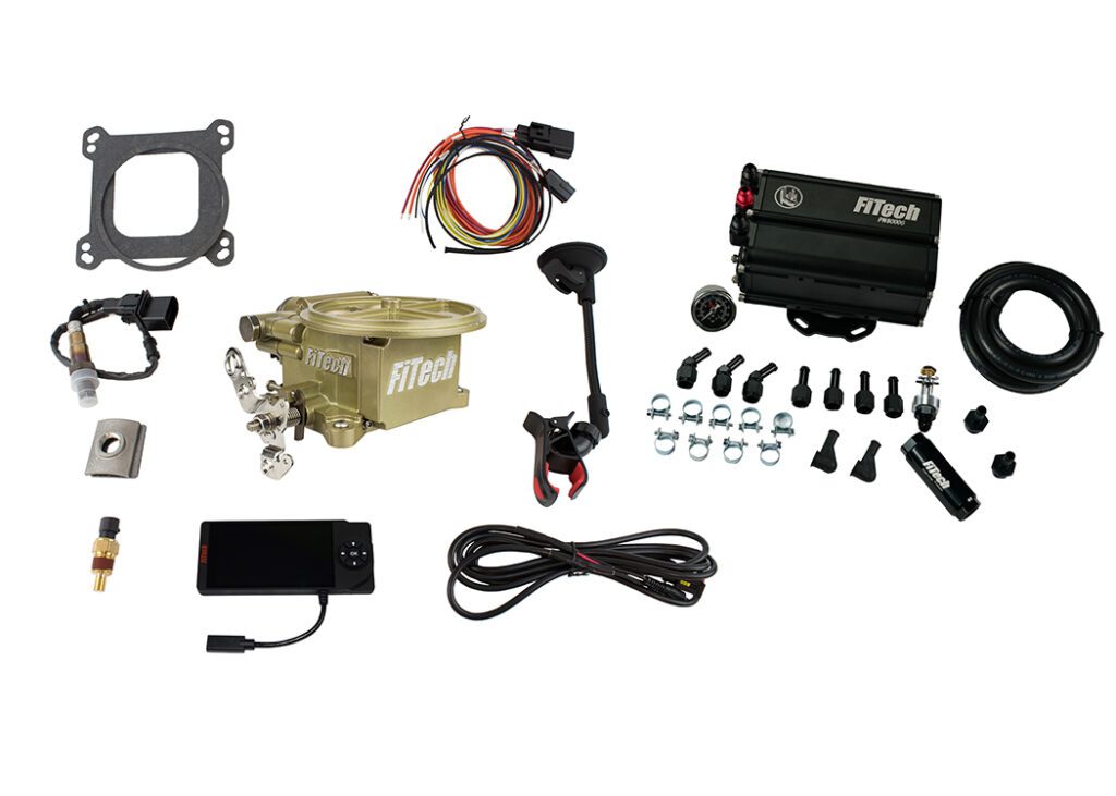 FiTech Fuel Injection Go EFI 2 Barrel 400 HP Classic Gold EFI System With Force Fuel Mini Delivery Master Kit 35591