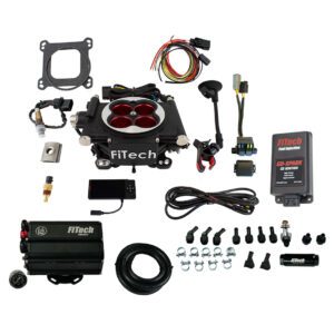 FiTech Fuel Injection 93554 Go EFI 4 600 HP Power Adder Matte Black EFI System With Force Fuel Mini Delivery & Go Spark CDI Box Master Kit